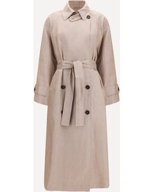 Brunello Cucinelli Linen Trench Coat With Lurex - Natural