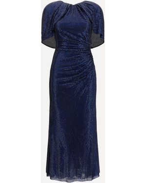 Self-Portrait Midi Dress With Cape Sleeves And Crystals - Blue