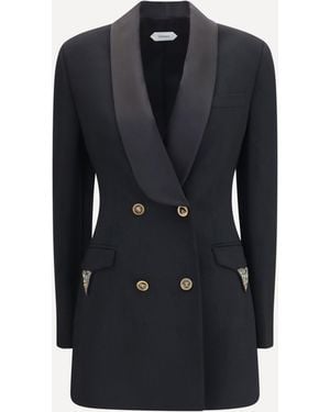 Versace Wool Double Breasted Blazer - Black