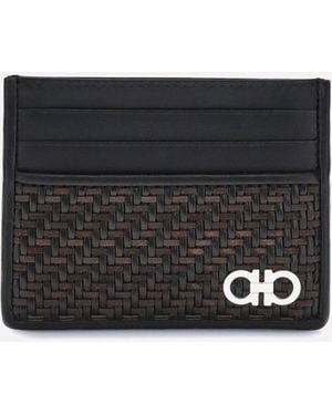 Ferragamo Woven Gancini Card Holder - Black