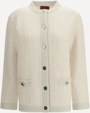 Gucci Bouclé Lamé Wool Cardigan - White