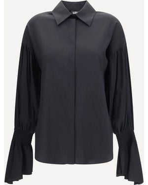 Ella Silk-Blend Shirt With Bell Sleeves - Blue
