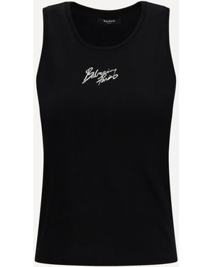 Balmain Paris Brush Print Tank Top - Black