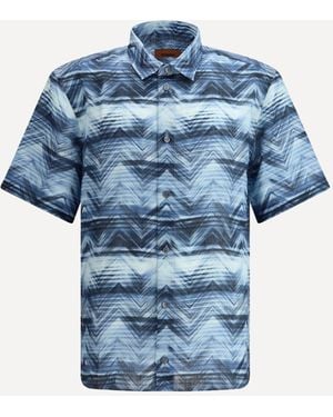 Missoni Short Sleeve Shirt Zigzag Pattern - Blue