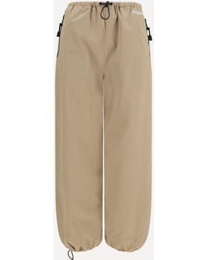 Miu Miu Elasticated Waist And Hem Cotton Gabardine Trousers - Natural