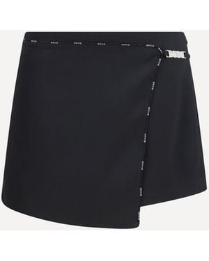 Gcds Satin Mini Skirt-Shorts With Logo Trim - Black