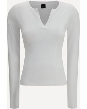Pinko Jumper Long-Sleeve With V-Open Neckline - White
