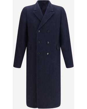 Prada Double-Breasted Shetland Wool Coat - Blue