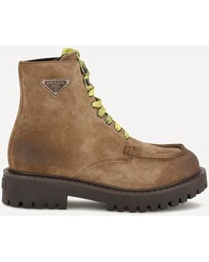 Prada Suede Lace-Up Ankle Boots - Brown