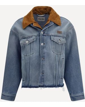 Miu Miu Washed Denim And Suede Jacket - Blue