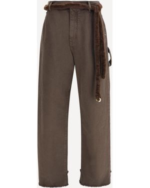 Lisa Fur Belt Adorned Loose Fit Carpenter Pants
