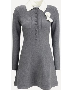Self-Portrait Mini Knit Dress With Crochet Floral Collar - Grey