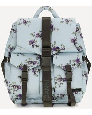 Ganni Re-Tech Nylon Backpack With Floral Pattern - Blue