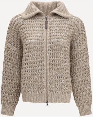 Brunello Cucinelli Cashmere Cardigan With Central Pocket - Grey