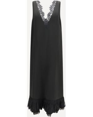 Ganni Lace-Trimmed Satin Long Dress - Black