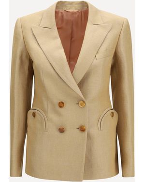 Blazé Milano Renegade Charmer Double-Breasted Linen-Blend Blazer - Natural