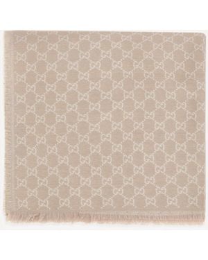 Gucci Gg Supreme Print Wool Scarf - Natural