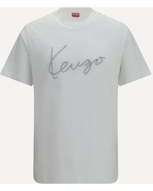 KENZO Embroidered Signature Cotton T-Shirt - Grey