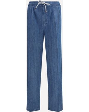 Brunello Cucinelli Lightweight Denim Trousers With Drawstring And Double Pleats - Blue