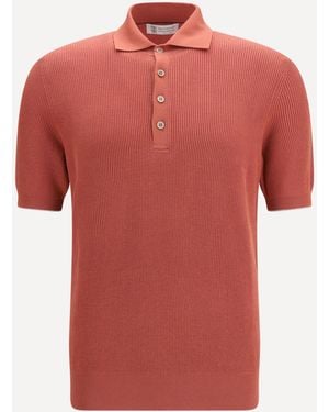 Brunello Cucinelli Short-Sleeve Polo With Buttons - Red