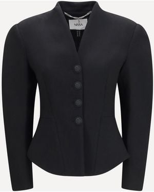 Nissa Tailored Wool-Blend V-Neck Jacket - Blue