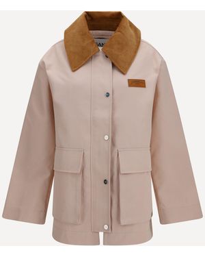 Ganni Twill Jacket With Suede Details - Natural