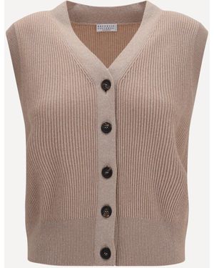 Brunello Cucinelli Ribbed V-Neck Vest - Natural