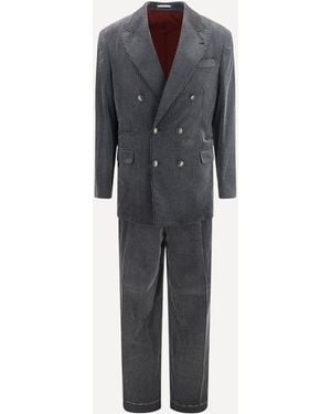 Brunello Cucinelli Ribbed Double-Breasted Suit - Blue