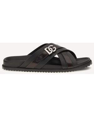 Dolce & Gabbana Smooth Calf Leather Slide Sandals - Black