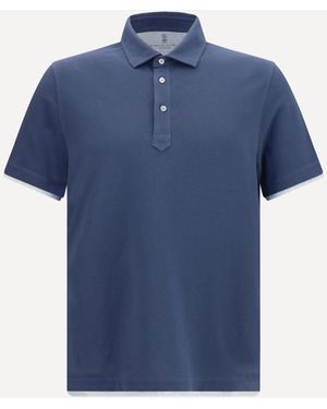 Brunello Cucinelli Short-Sleeve Cotton Polo Shirt - Blue