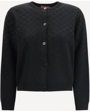 Gucci Long-Sleeve Crew-Neck Cardigan - Black