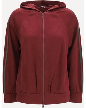 Brunello Cucinelli Long-Sleeve Zip Hoodie - Red