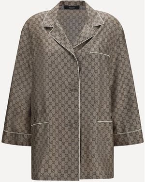 Gucci Printed Silk Twill Shirt - Grey