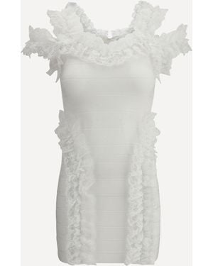 Self-Portrait Abito Mini Knit Ruffle - Bianco
