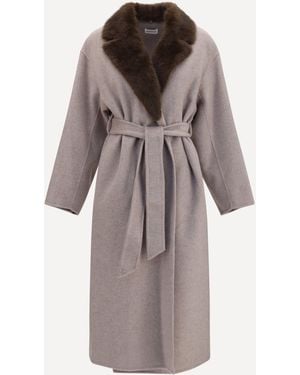 P.A.R.O.S.H. P. A.R. O.S. H. Wool Coat With Fur Collar And Belt - Natural