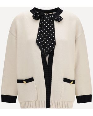 Valentino Open Polka-Dot Bow Cardigan - Natural