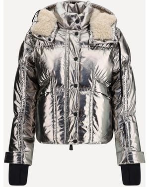 Moncler Calaque Metallic Hooded Down Ski Jacket - White