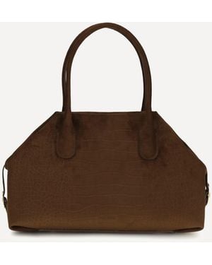 THEMOIRÈ Medium Talia Trank Crocodile-Effect Suede Shopping Bag - Brown