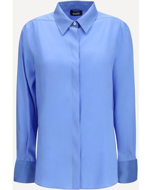 Ella Silk Shirt With Back Gathering - Blue