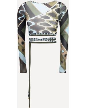 PUCCI Vivara-Print Tulle Crop Top - Green