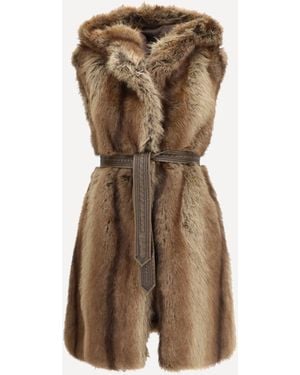 Pinko Galearis Faux Fur Hooded Vest - Natural