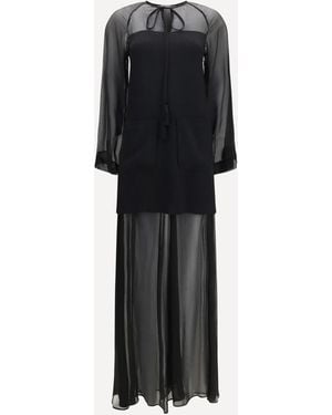 forte_forte Forte_Forte Georgette And Crêpe Long Dress With Bow And Tassels - Black