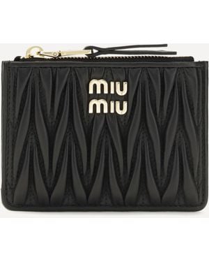 Miu Miu Leather Wallet With Logo - Black