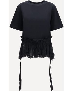 McQueen Lace Ruffle T-Shirt - Black