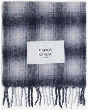 Maison Kitsuné Checked Alpaca Scarf - Blue