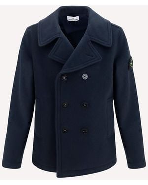 Stone Island Double-Breasted Wool And Cashmere Jacket - Blue