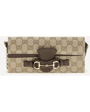 Gucci Gg Fabric Chain Wallet With Horsebit - Natural