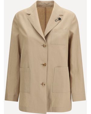 Lardini Single-Breasted Wool And Cotton Jacket - Natural