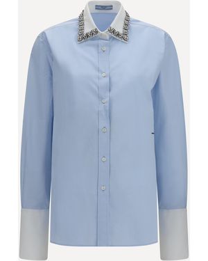 Prada Jewel-Embellished Collar Shirt - Blue