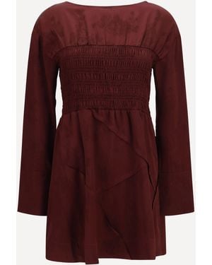 Ganni Long-Sleeve Satin Mini Dress - Purple